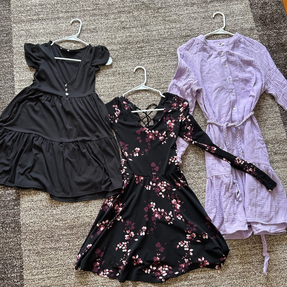 Stylish Dress Trio - Black, Floral, and Purple